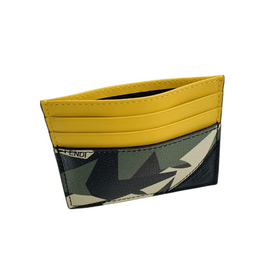 Fendi Camouflage Bugs Print Calf Leather Military Green Card Case - LUXURYMRKT