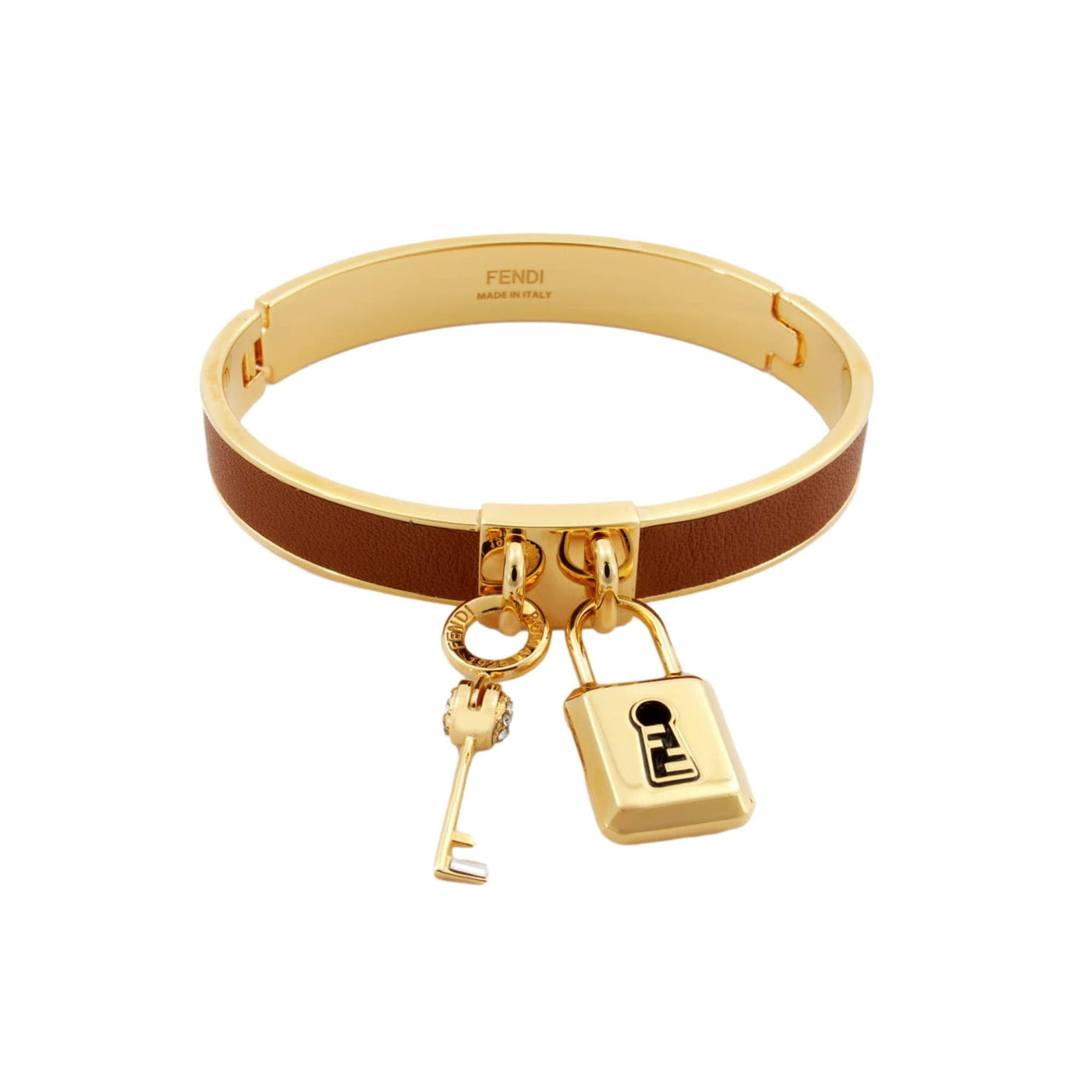 Fendi Master Key Brandy Leather Gold Medium Bracelet - LUXURYMRKT