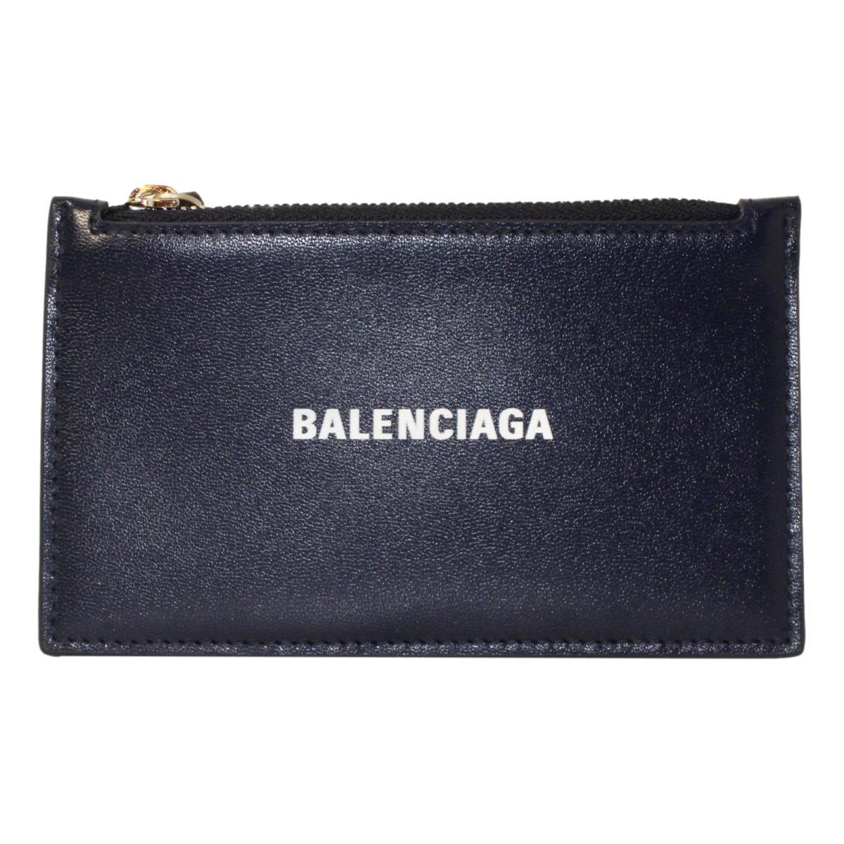 Balenciaga Cash Navy Leather Large Coin Card Holder Wallet 594311 - LUXURYMRKT