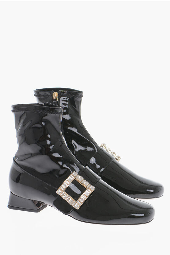 Roger Vivier Glossy Booties With Statement Buckle