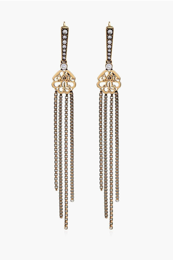 Alexander McQueen Golden-Effect SEAL DROP Earrings With Rhinestone