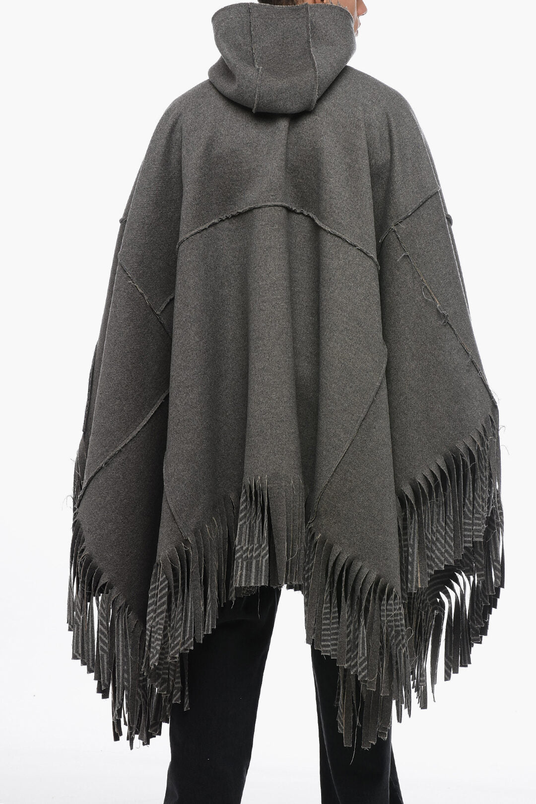 Fendi Hooded Wool Cape With Fringed Bottom