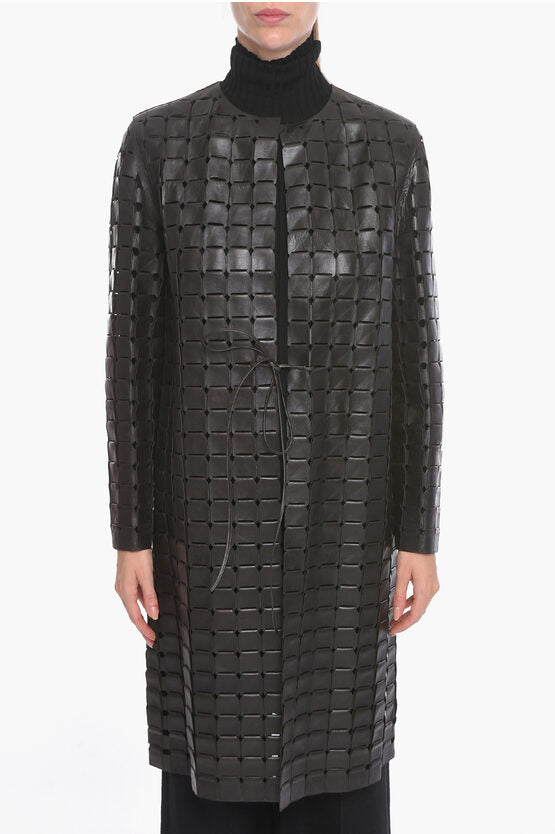 Bottega Veneta Knitted Leather SATINE Coat with Drawstring