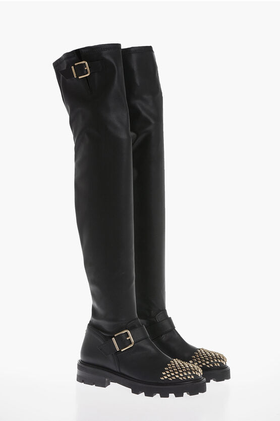 Jimmy Choo Leather BIKER Over-the-Knee Boots with Studded Toe