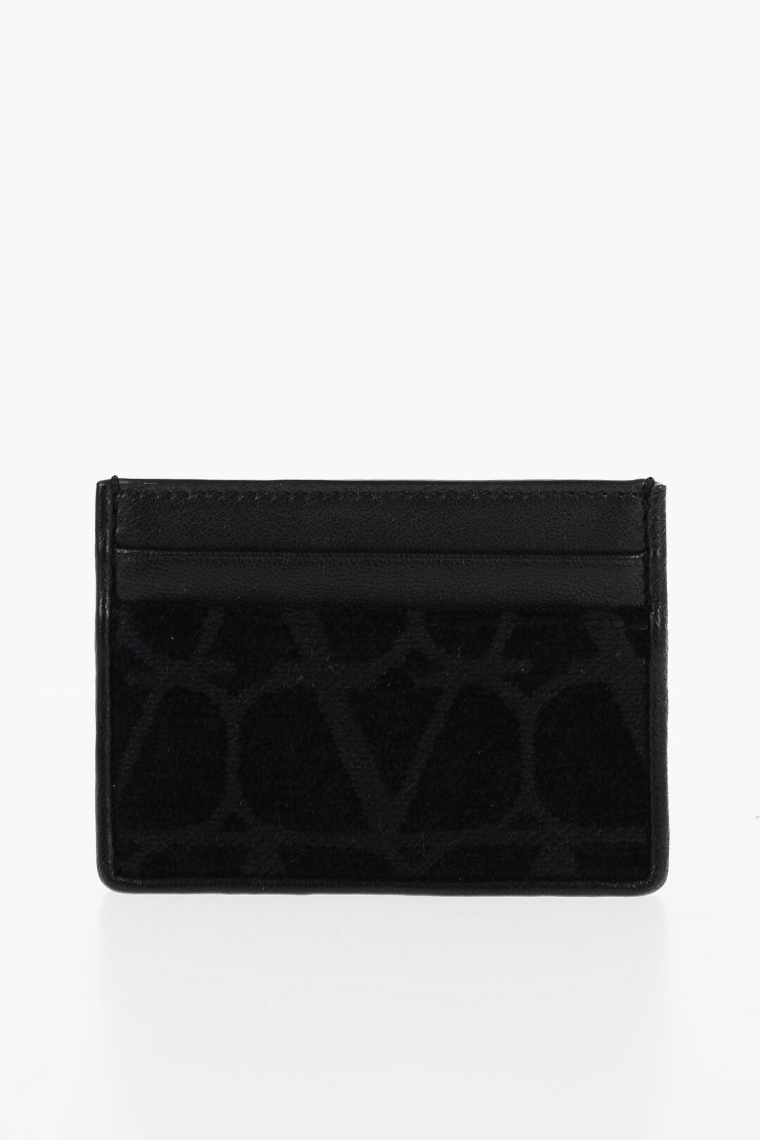 Valentino Leather Card Holder with Velvet Monogram