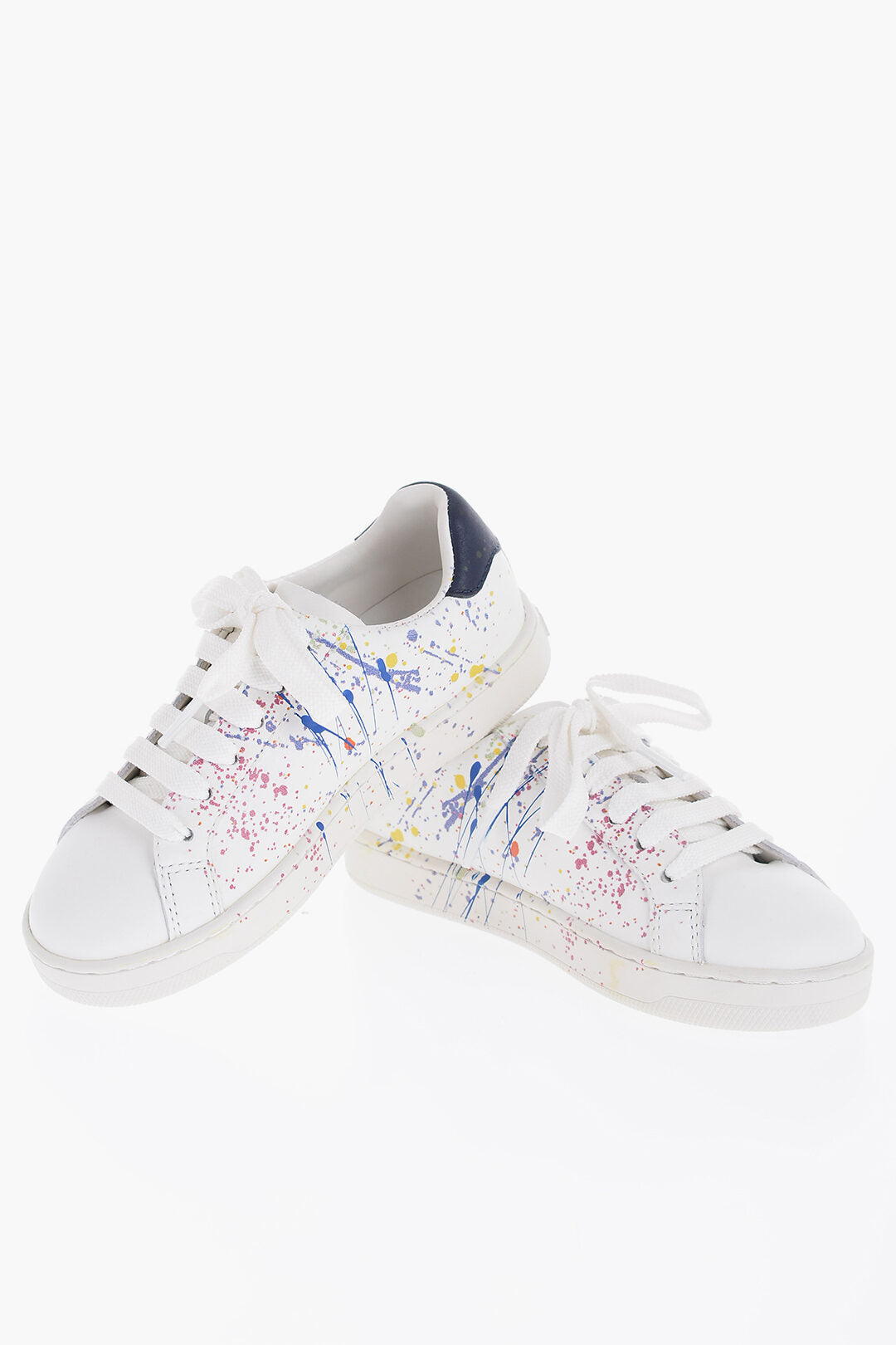 Palm Angels Kids Low-Top Leather Sneakers with Paint Splatters