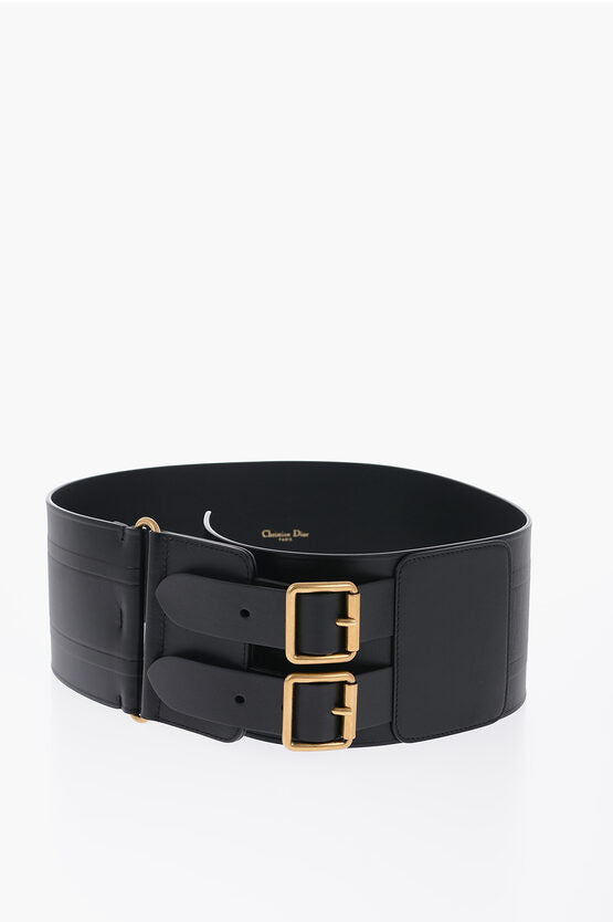 Dior Maxi Leather Waist Belt with Double Golden Buckle 100mm