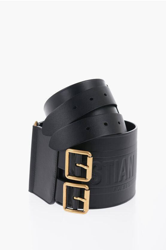 Dior Maxi Leather Waist Belt with Double Golden Buckle 100mm