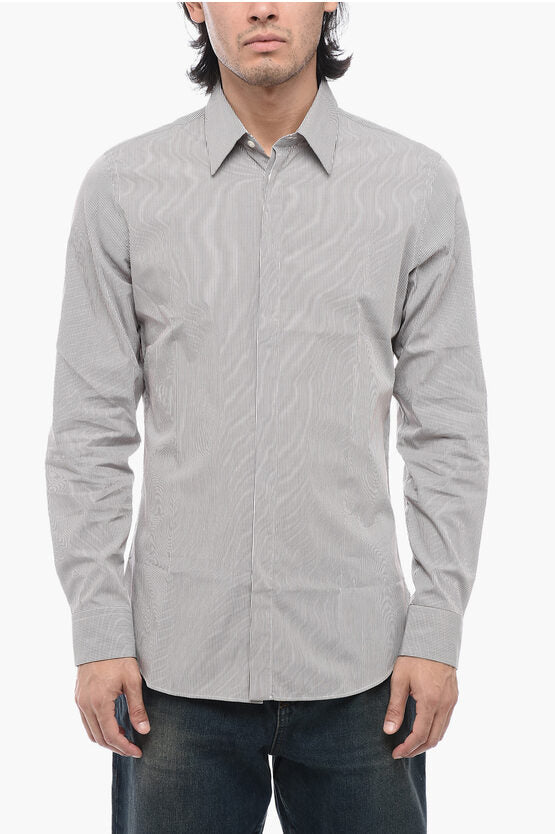 Fendi Pintriped Popeline Cotton Shirt with Standard Collar