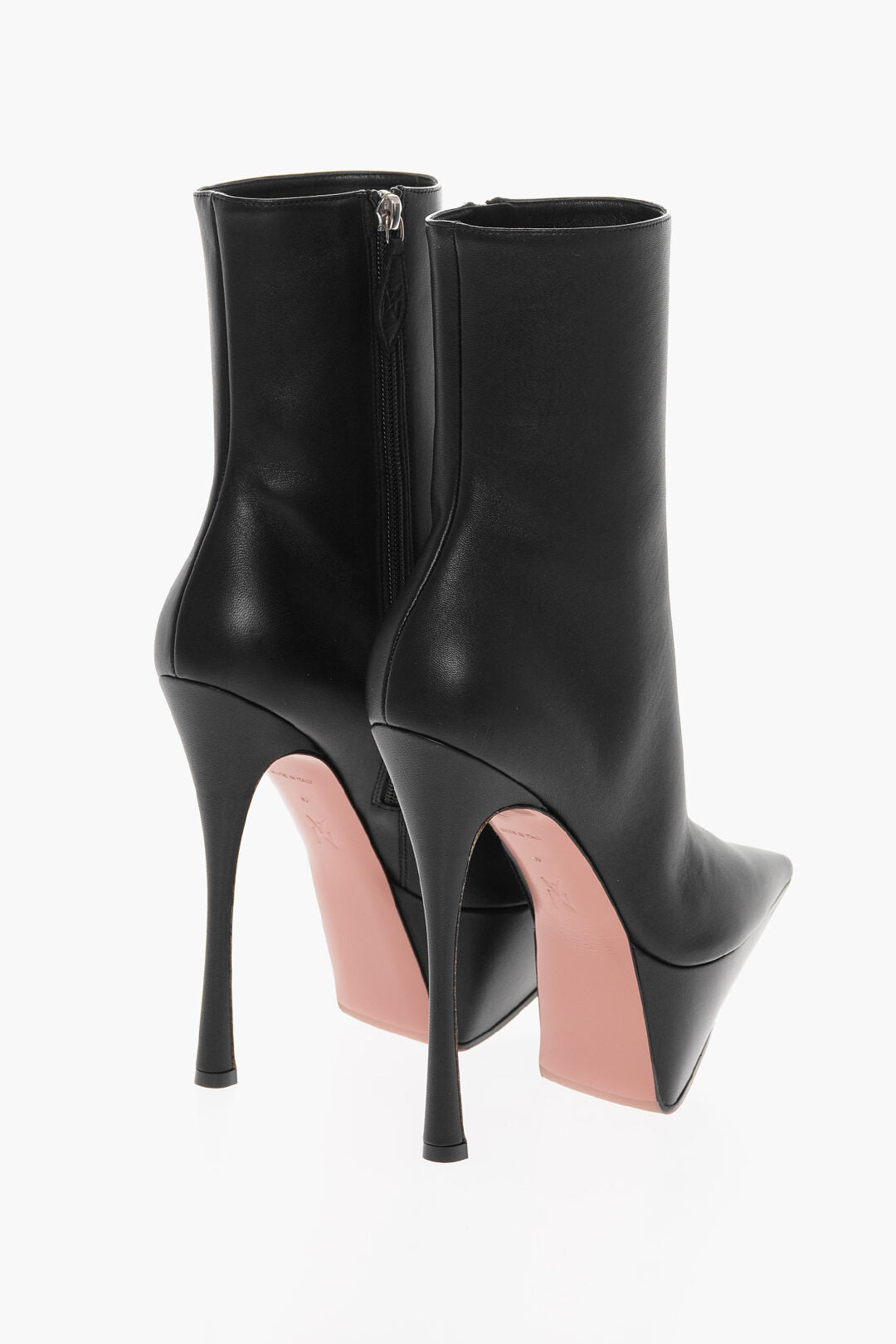 Amina Muaddi Platform Pointed Leather Booties Heel 16 cm