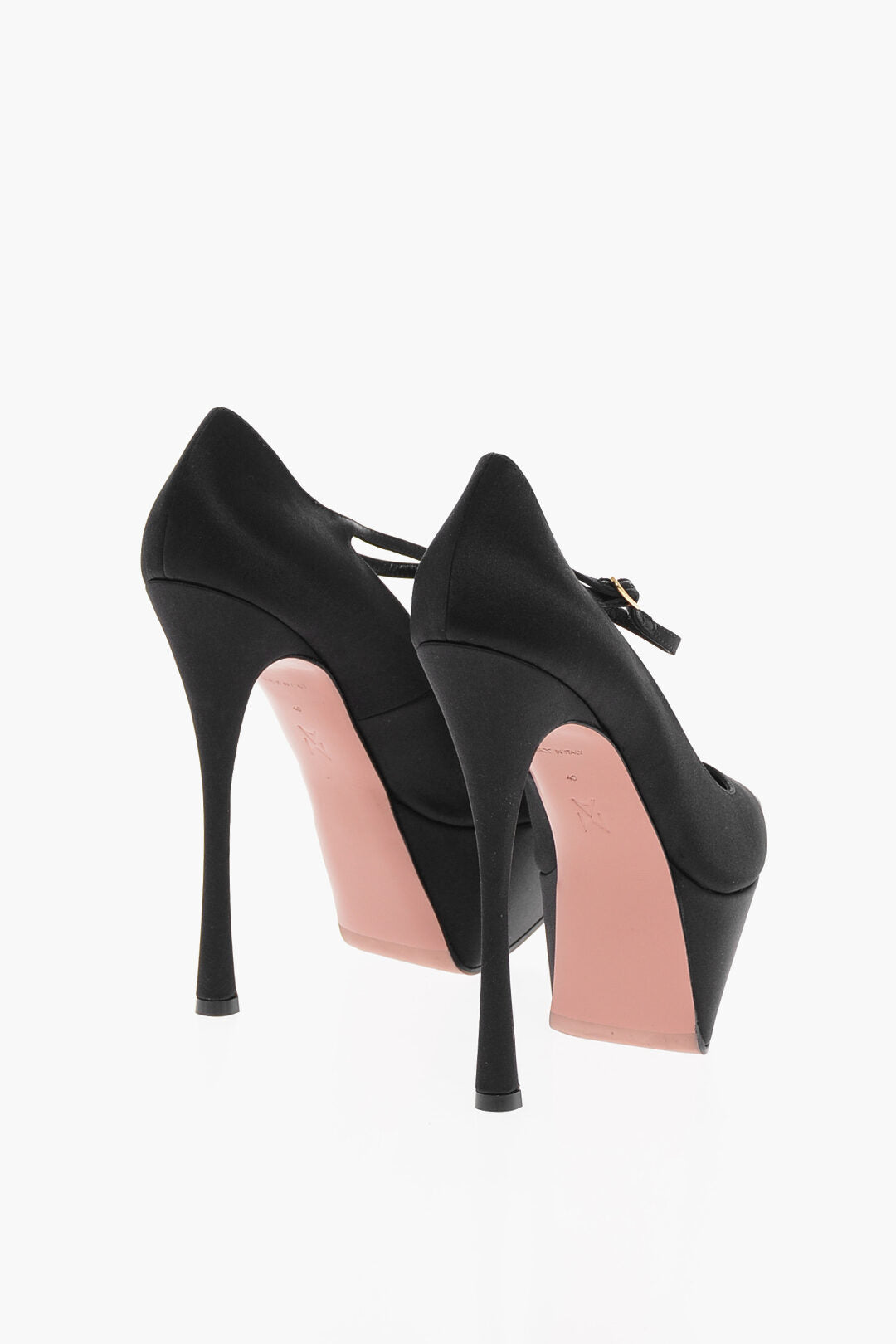 Amina Muaddi Platform Pointed Satin Pumps Heel 16 cm