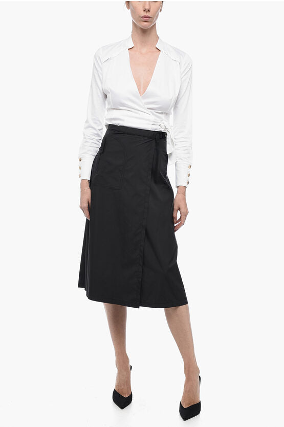 Dior Pleated Wrap Skirt with Snap Buckle