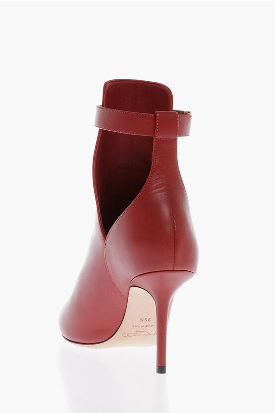 Jimmy Choo Pointed Leather Booties With Cutouts Heel 9 cm