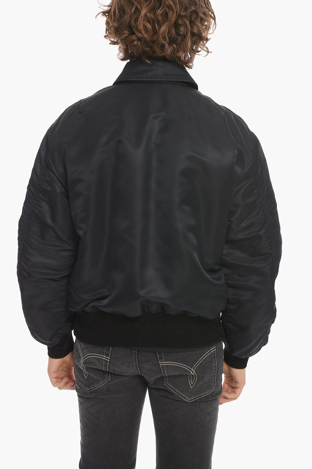 Versace Quilted Zip-up Bomber Jacket with Logo Patch