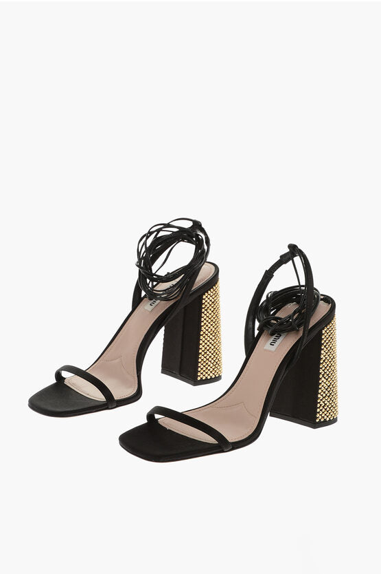 Miu Miu Satin Sandals with Squared Rhinstoned Heel 10cm