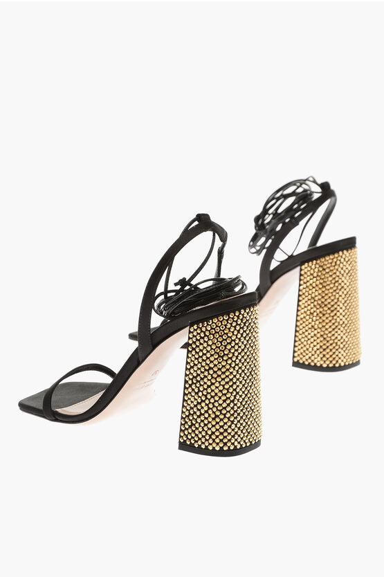 Miu Miu Satin Sandals with Squared Rhinstoned Heel 10cm