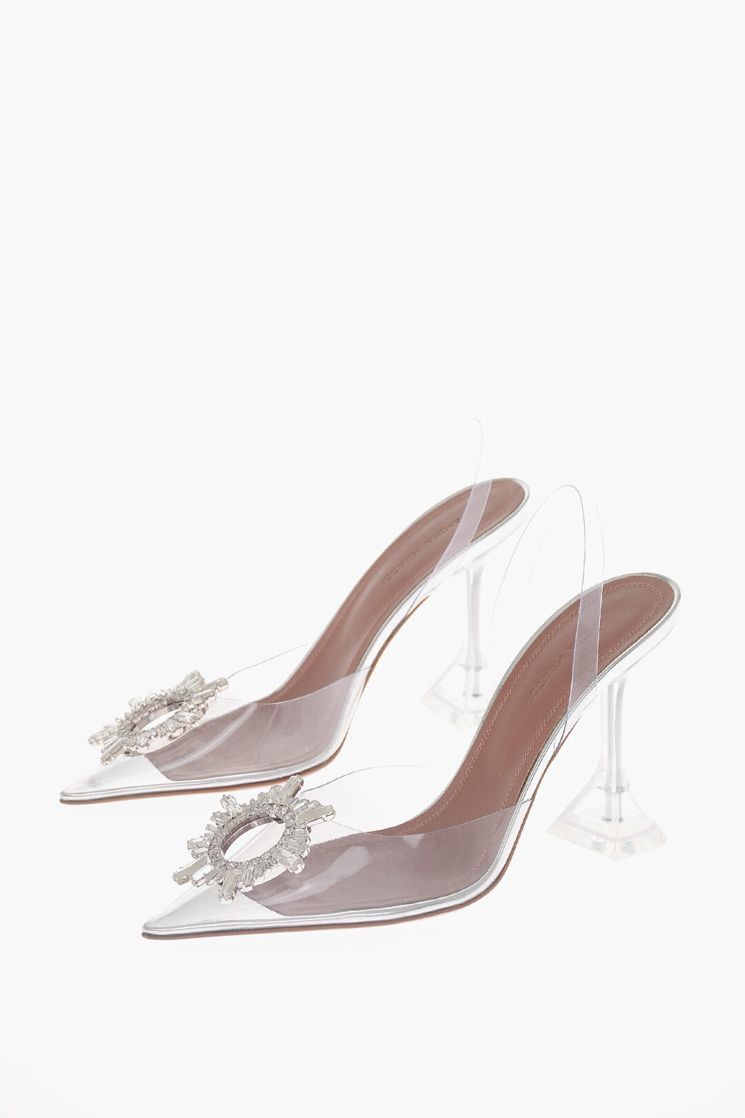 Amina Muaddi Slingback Pointed Clear Pumps 10 cm