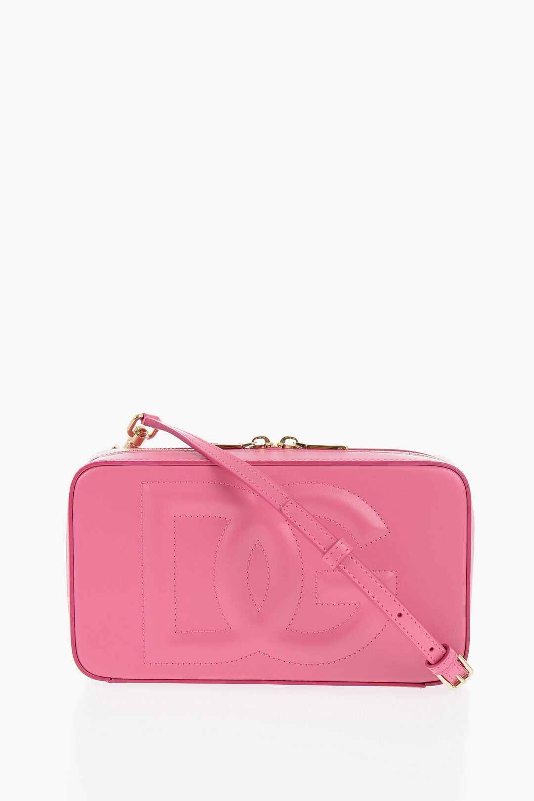 Dolce & Gabbana Solid Color Leather Crossbody Bag with Embossed Monogram