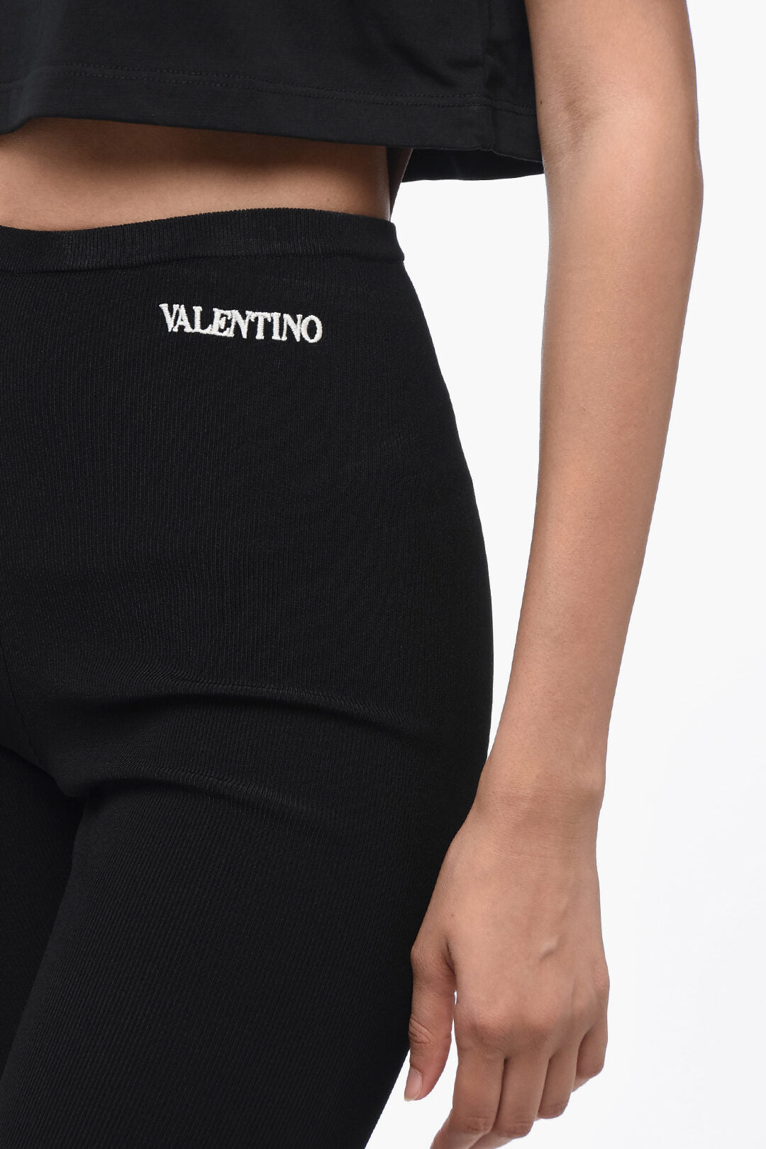 Valentino Stretch Fabric Biker Shorts with Embroidered Logo