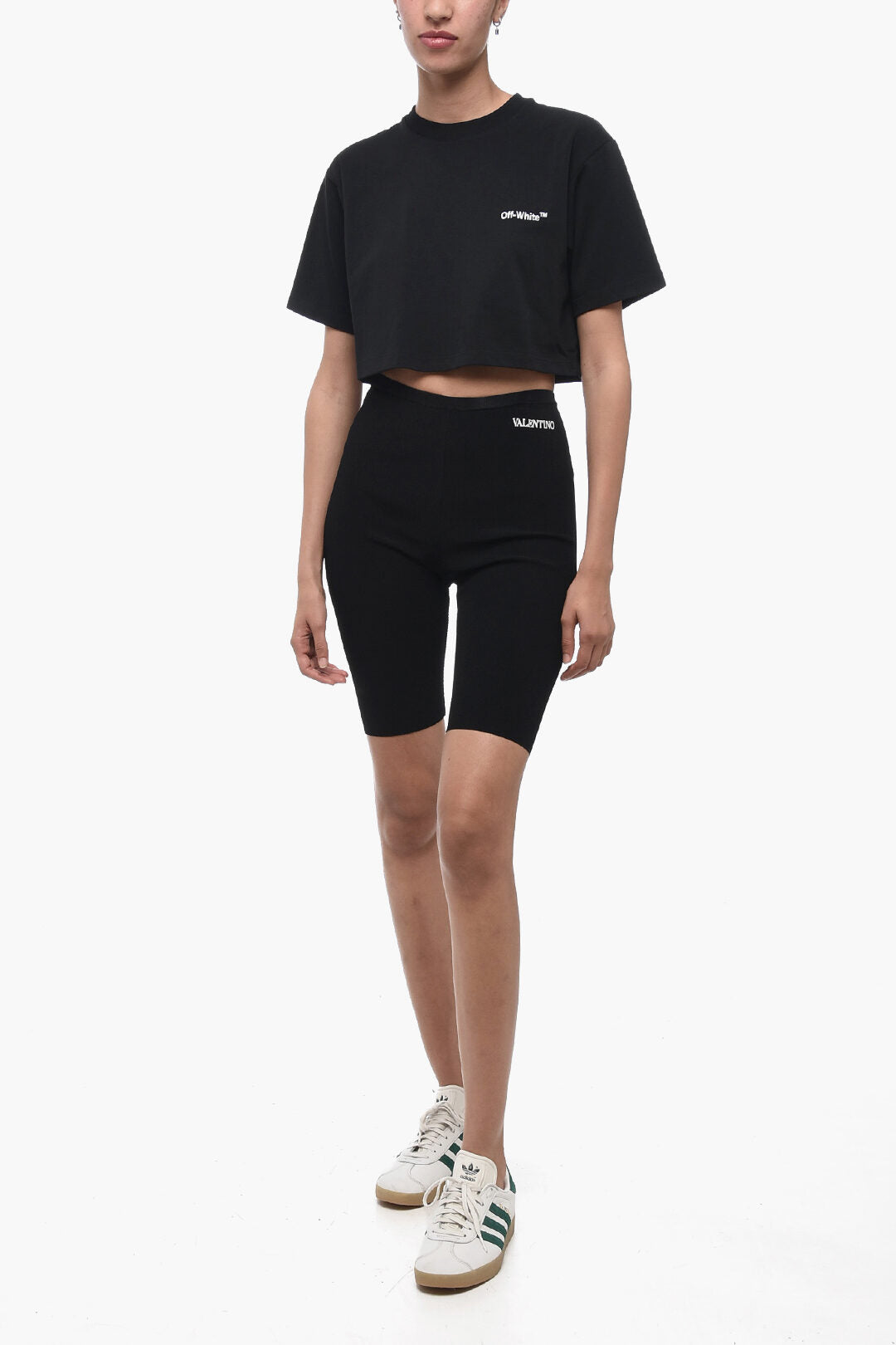 Valentino Stretch Fabric Biker Shorts with Embroidered Logo