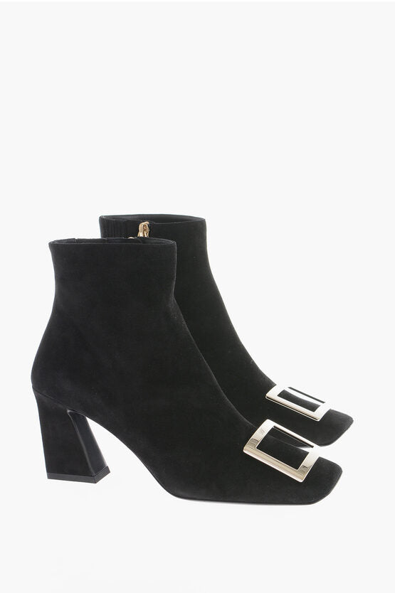 Roger Vivier Suede Booties With Statement Buckle Heel 8 cm