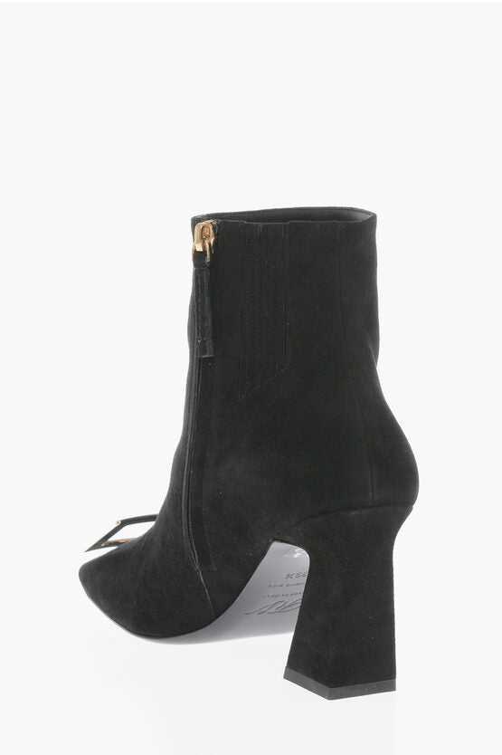 Roger Vivier Suede Booties With Statement Buckle Heel 8 cm