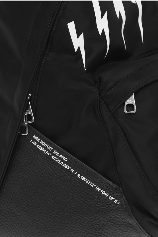 Neil Barrett Textured Leather and Nylon THUNDERBOLTS Backpack