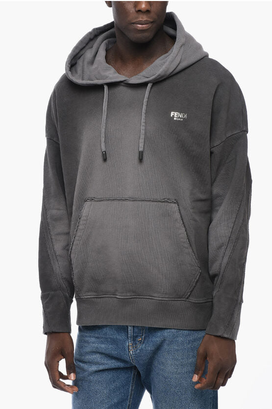 Fendi Vintage Wash Cotton Hoodie with Raw-cut Details