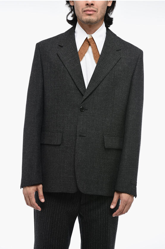 Prada Virgin Wool Blazer with Collar Detail