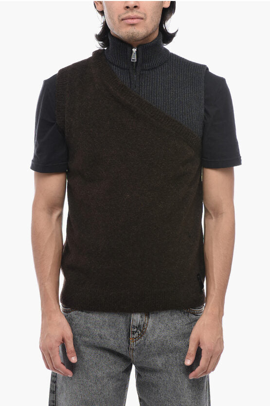 Fendi Virgin Wool Double-layered Vest with Half Zip